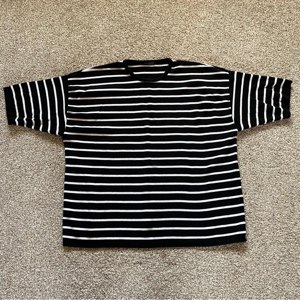 New Orleans Knitwear Black & White Striped Tee, Large, Oversized, Cotton